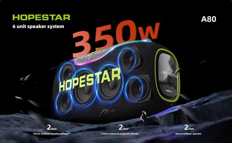 اسپیکر HOPESTAR A80 قابلحمل با نورپردازی ۹ رنگ – همراه اکسسوری
