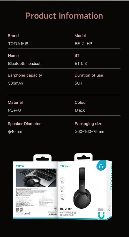 ۱. هدفون TOTU مدل Headphone ANC همراه اکسسوری